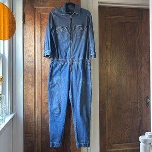 Gabrielle Union 3/4 Length Sleeve Denim Zip Up Jumpsuit